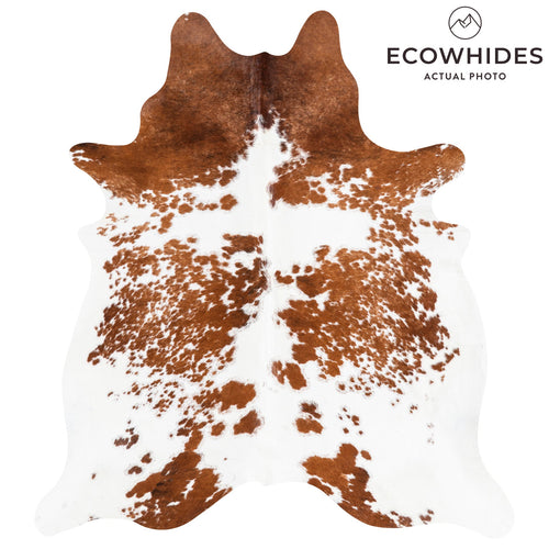 Brazilian Brown and White Cowhide Rug Size 7'4" L x 6'6" W 1456