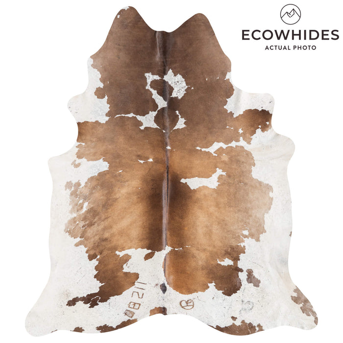 Brazilian Chocolate and White Cowhide Rug Size 8'2" L x 7'3" W 1472