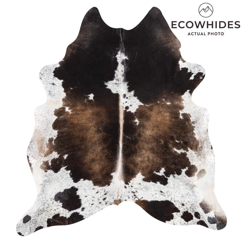 Brazilian Chocolate and White Cowhide Rug Size 7'11" L x 7'2" W 1477