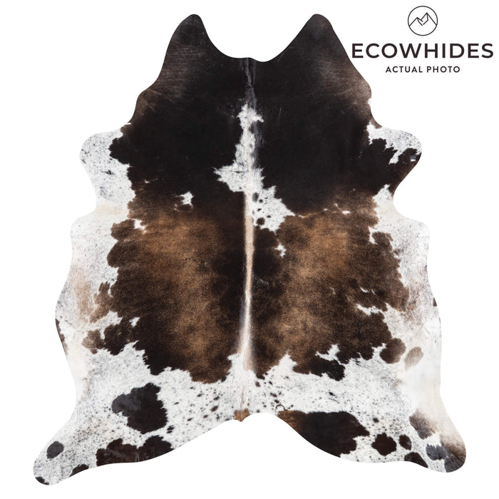 Brazilian Chocolate and White Cowhide Rug Size 7'11" L x 7'2" W 1477