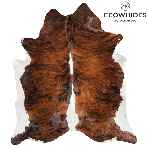 Brazilian Brindle White Belly and Backbone Cowhide Rug Size 7'6" L x 6'7" W 1483