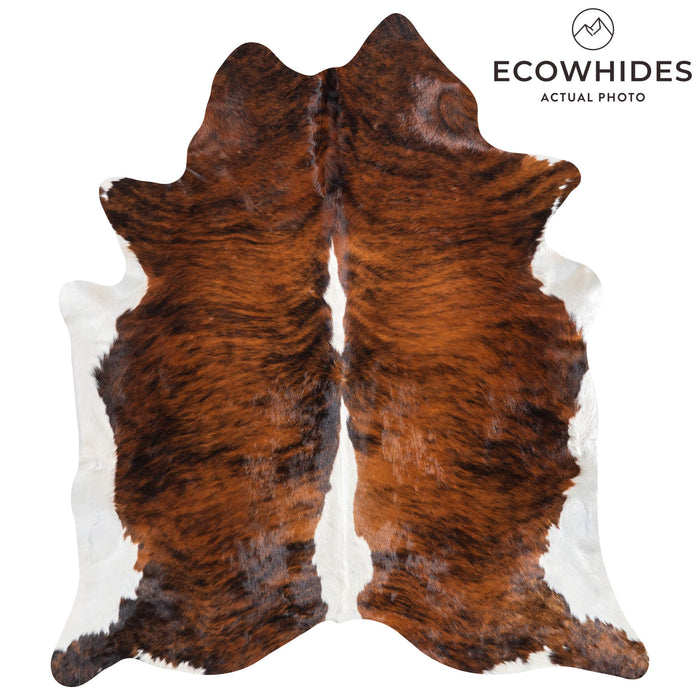 Brazilian Brindle White Belly and Backbone Cowhide Rug Size 7'6" L x 6'7" W 1483