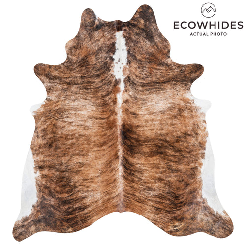 Brazilian Brindle White Belly and Backbone Cowhide Rug Size 7'8" L x 7'1" W 1485