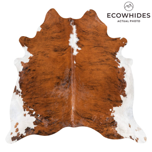 Brazilian Brindle White Belly and Backbone Cowhide Rug Size 6'6" L x 6'7" W 1486
