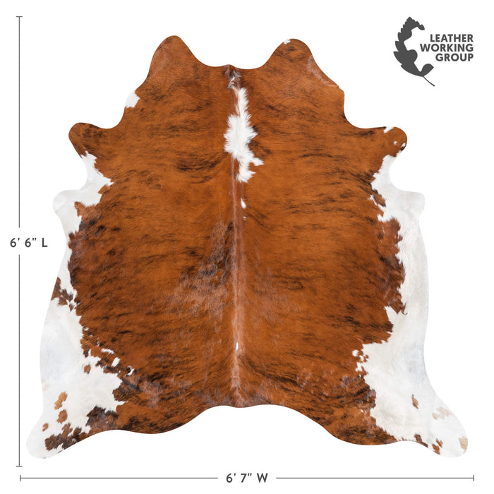 Brazilian Brindle White Belly and Backbone Cowhide Rug Size 6'6" L x 6'7" W 1486