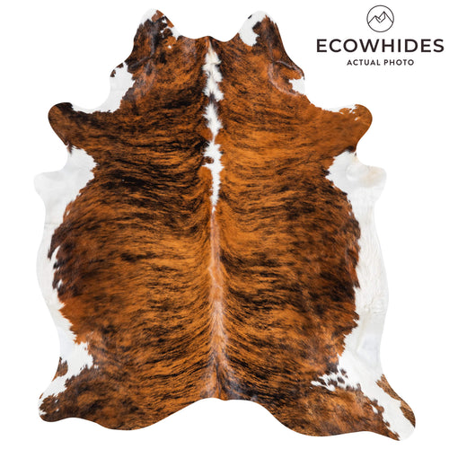 Brazilian Brindle White Belly and Backbone Cowhide Rug Size 7'1" L x 6'0" W 1487