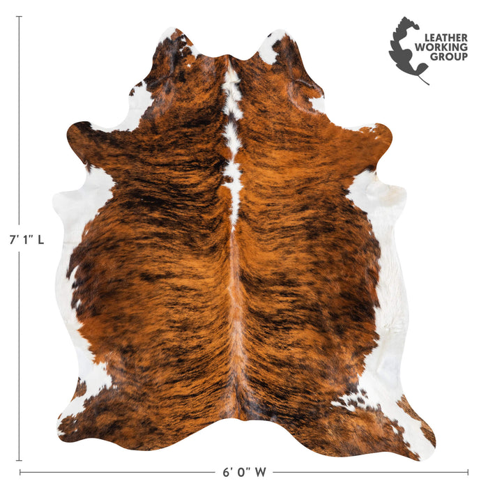 Brazilian Brindle White Belly and Backbone Cowhide Rug Size 7'1" L x 6'0" W 1487