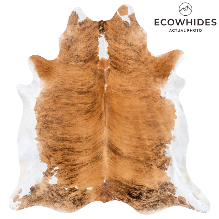 Brazilian Brindle White Belly and Backbone Cowhide Rug Size 6'9" L x 6'5" W 1489