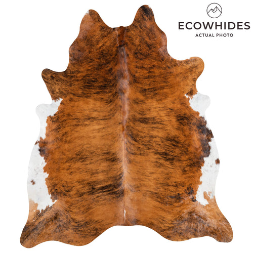 Brazilian Brindle White Belly Cowhide Rug Size 7'9" L x 6'10" W 1526