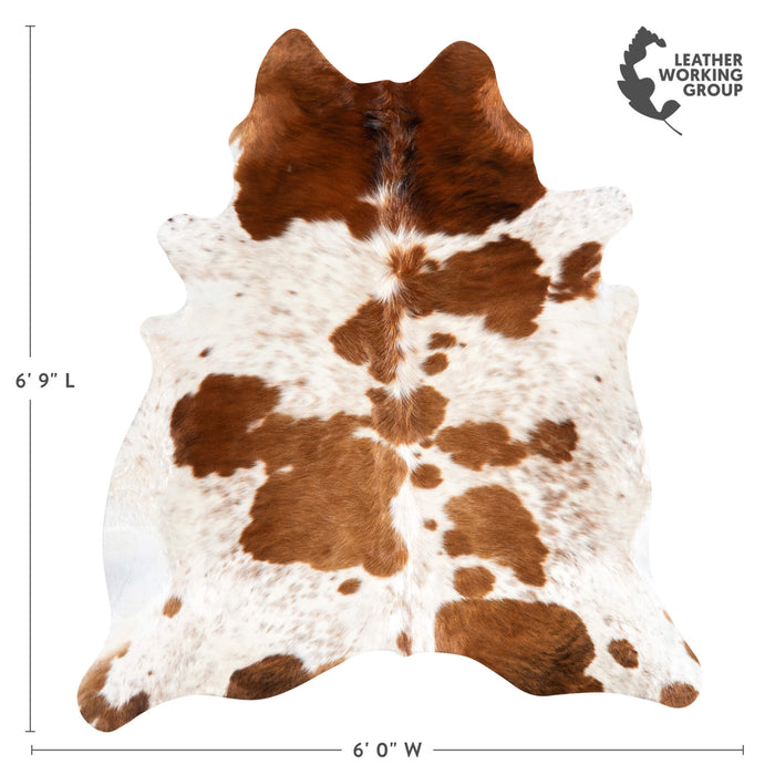 Brazilian  Brown and White Cowhide Rug Size 6'9" L x 6'0" W 1536
