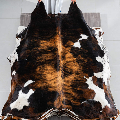 Dark Tricolor Cowhide Rug Size 6'11" L x 6'10" W 1770