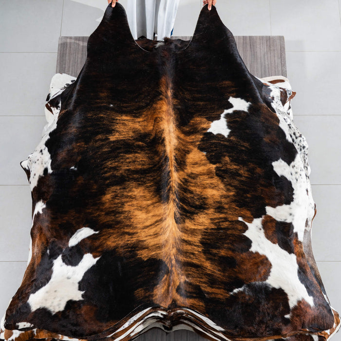 Dark Tricolor Cowhide Rug Size 6'11" L x 6'10" W 1770