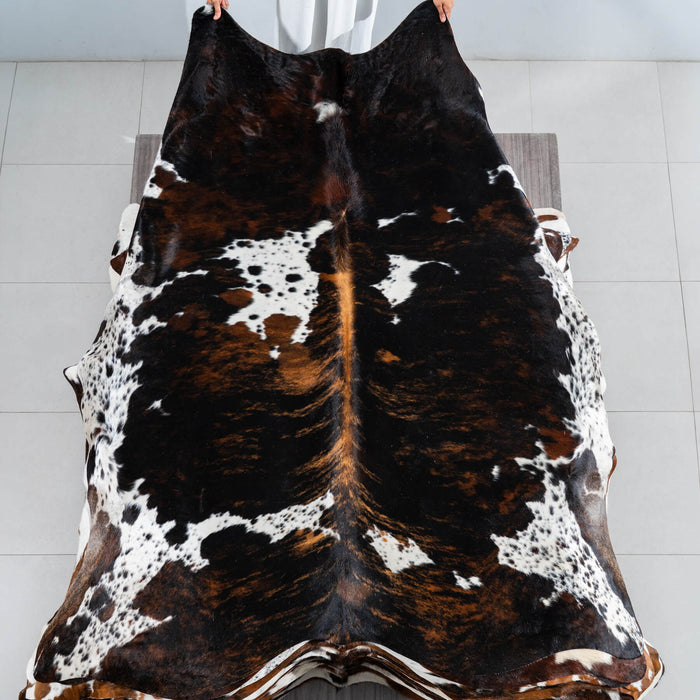 Dark Tricolor Cowhide Rug Size 7'11" L x 6'11" W 1771