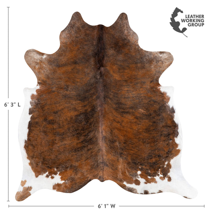 Tricolor Brindle Mix Cowhide Rug Size 6'3" L x 6'1" W 1923