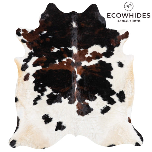 Dark Tricolor Cowhide Rug Size 7'2" L x 6'8" W 1924