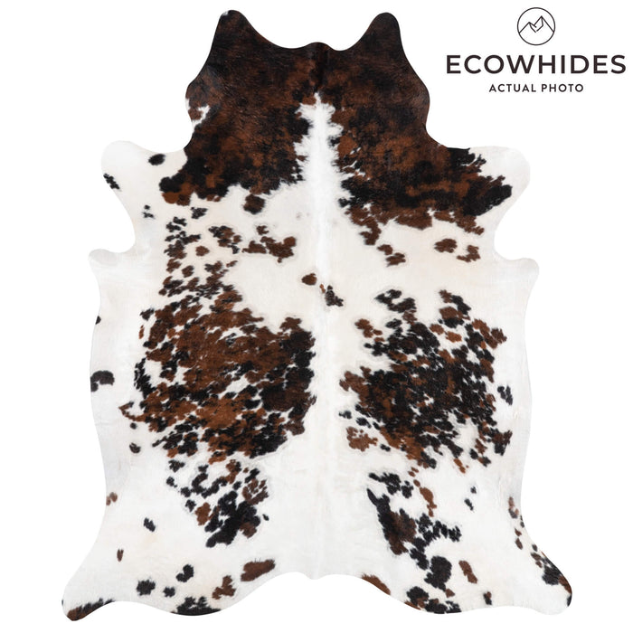 White Tricolor Cowhide Rug Size 7'1" L x 5'11" W 1925