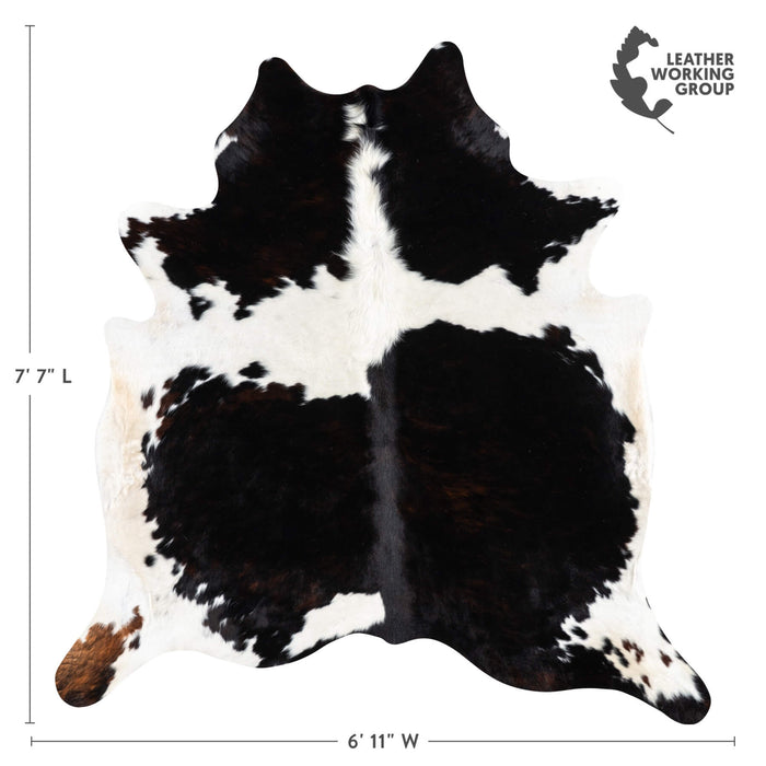Dark Tricolor Cowhide Rug Size 7'7" L x 6'11" W 1929