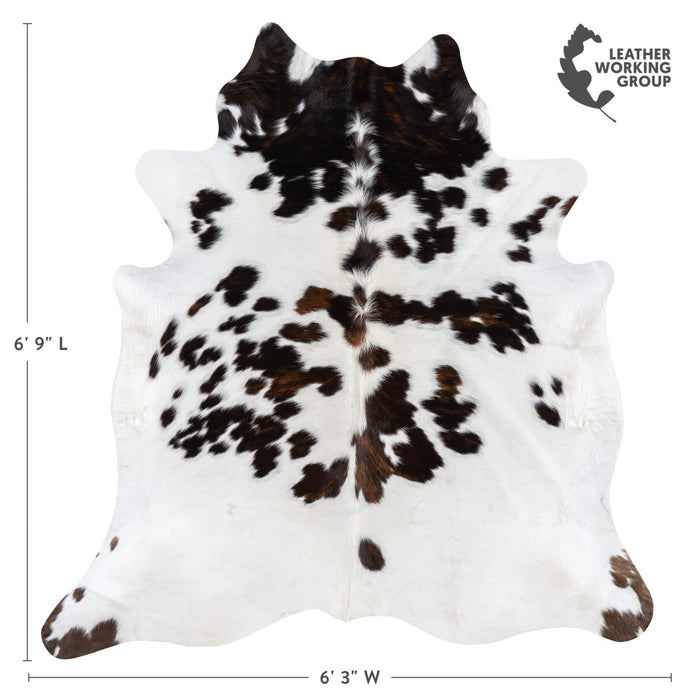 White Tricolor Cowhide Rug Size 6'9" L x 6'3" W 1940