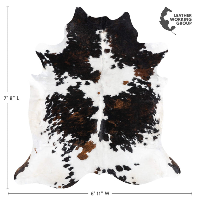 White Tricolor Cowhide Rug Size 7'8" L x 6'11" W 1950