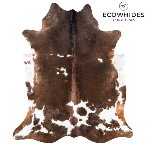 Chocolate and White Cowhide Rug Size 7'2" L x 6'1" W 1954