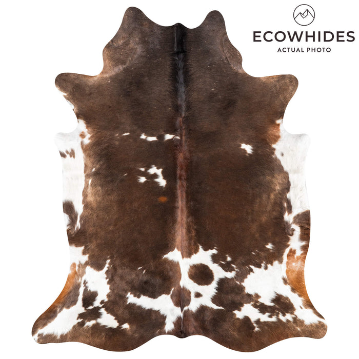 Chocolate and White Cowhide Rug Size 7'2" L x 6'1" W 1954