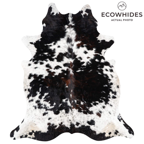 Dark Tricolor Cowhide Rug Size 7'10" L x 7'0" W 1960