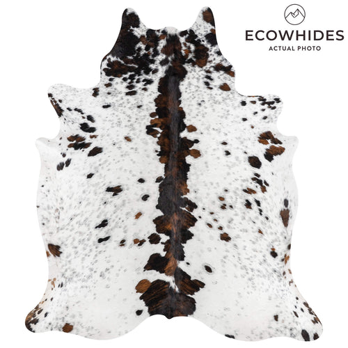 White Tricolor Cowhide Rug Size 7'9" L x 6'10" W 1970