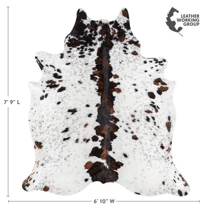 White Tricolor Cowhide Rug Size 7'9" L x 6'10" W 1970