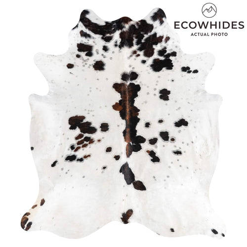 White Tricolor Cowhide Rug Size 7'6" L x 6'6" W 1975