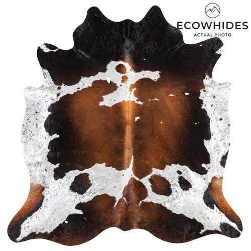 Vintage Chocolate and White Cowhide Rug Size 7'2" L x 6'11" W 2003