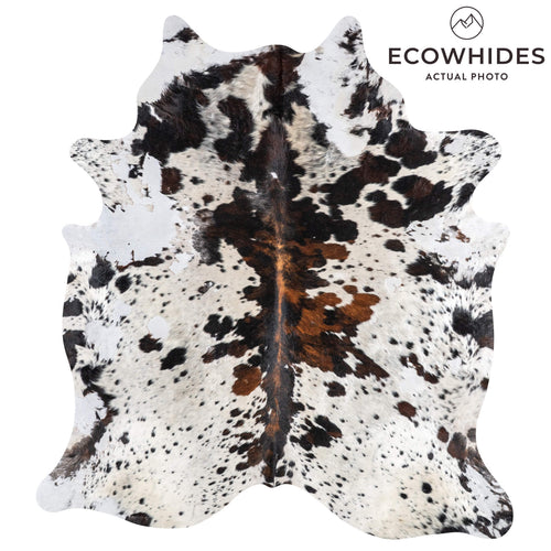 Vintage White Tricolor Cowhide Rug Size 7'9" L x 6'9" W 2016