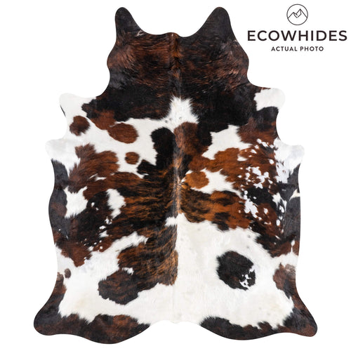 Vintage Dark Tricolor Cowhide Rug Size 7'10" L x 6'6" W 2019