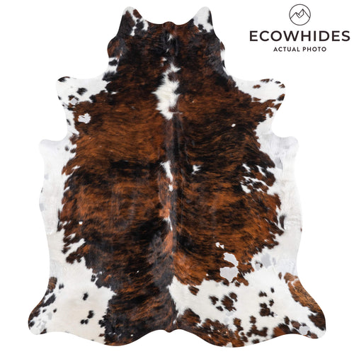 Vintage Dark Tricolor Cowhide Rug Size 7'6" L x 6'7" W 2032