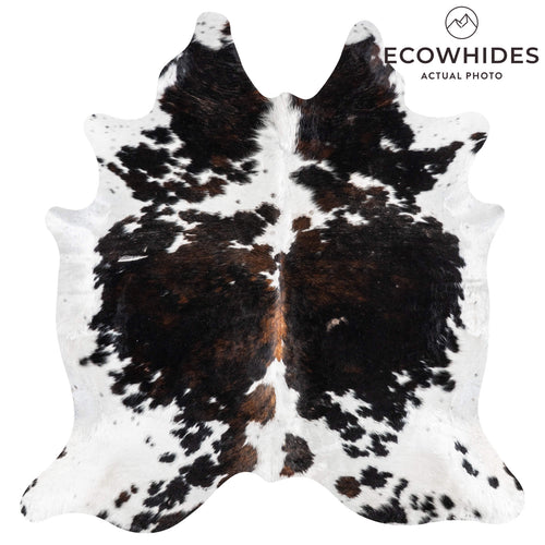 Vintage Dark Tricolor Cowhide Rug Size 6'11" L x 6'8" W 2039