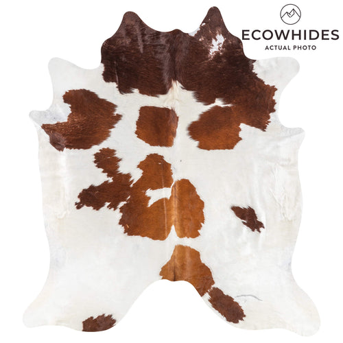 Vintage Chocolate and White Cowhide Rug Size 7'7" L x 6'9" W 2040
