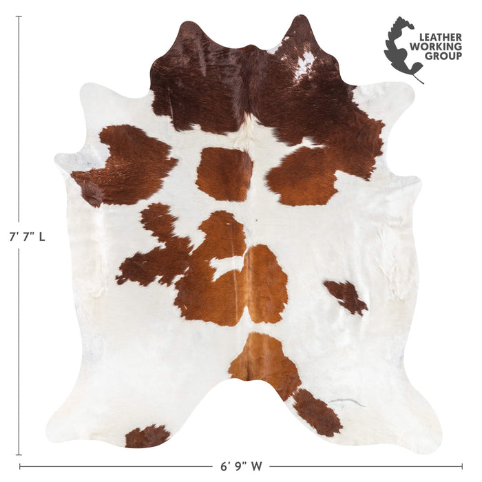 Vintage Chocolate and White Cowhide Rug Size 7'7" L x 6'9" W 2040