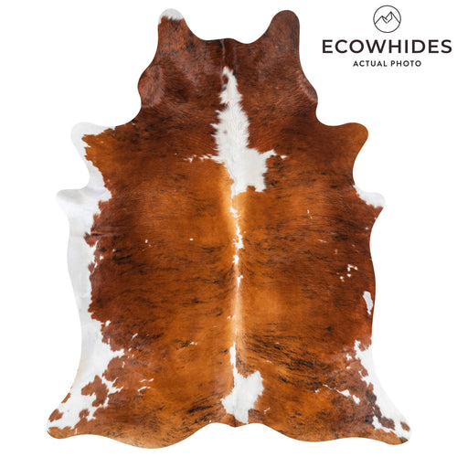 Vintage Tricolor Brindle Mix Cowhide Rug Size 7'10" L x 5'10" W 2051