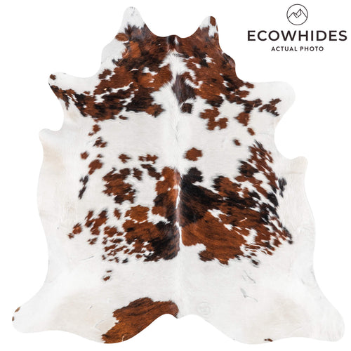 Vintage White Tricolor Cowhide Rug Size 6'9" L x 6'8" W 2054