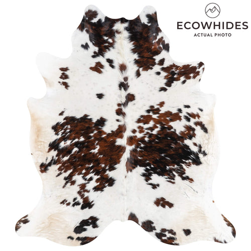 Vintage White Tricolor Cowhide Rug Size 8'3" L x 7'3" W 2062