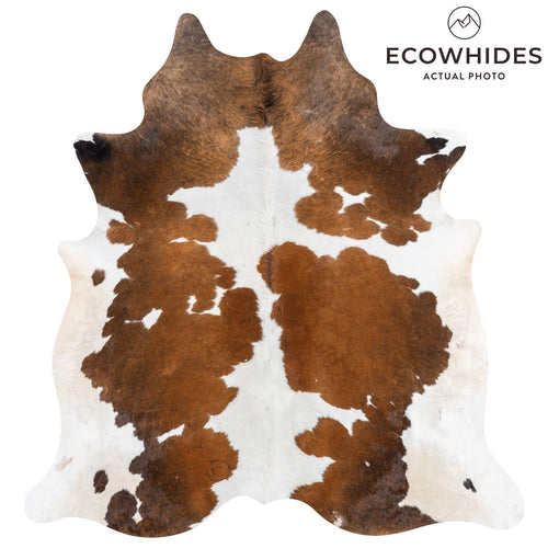 Vintage Chocolate and White Cowhide Rug Size 8'6" L x 7'9" W 2071