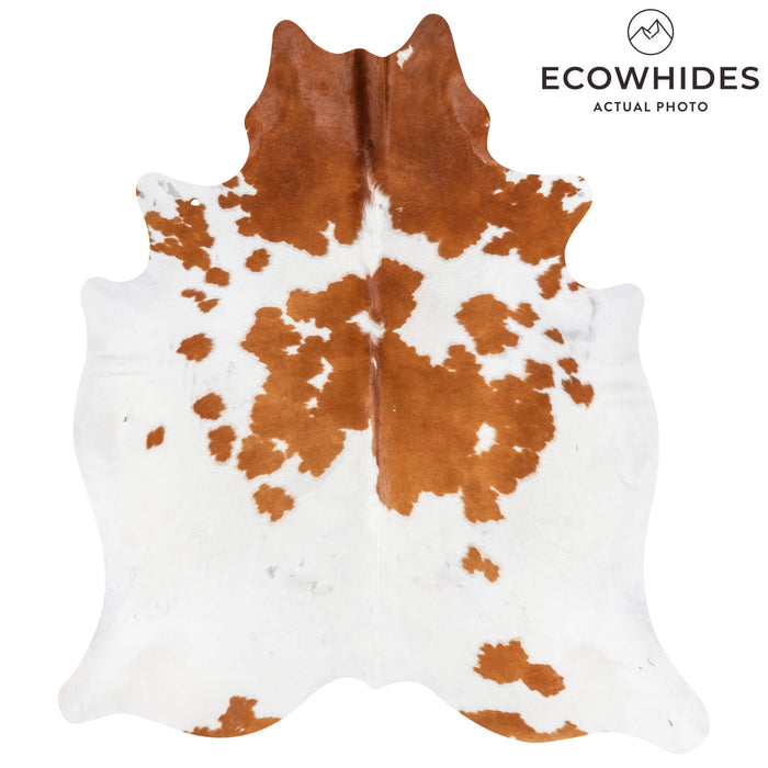 Vintage Brown and White Cowhide Rug Size 7'6" L x 6'5" W 2083