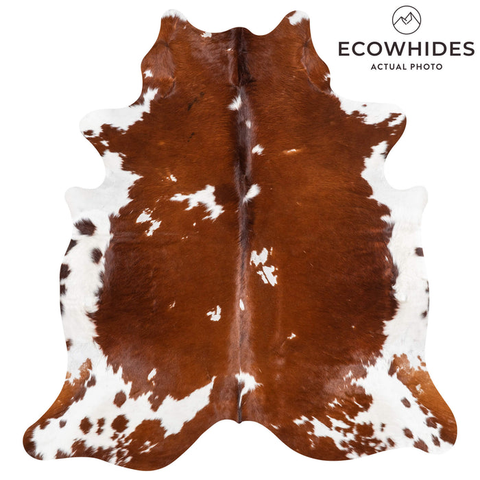 Vintage Brown and White Cowhide Rug Size 7'2" L x 6'9" W 2086