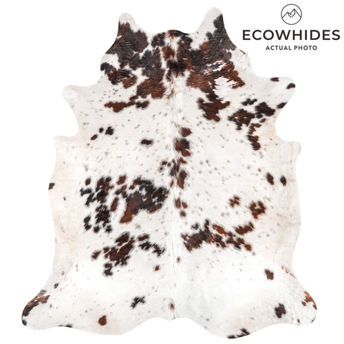 Vintage White Tricolor Cowhide Rug Size 7'8" L x 6'10" W 2092