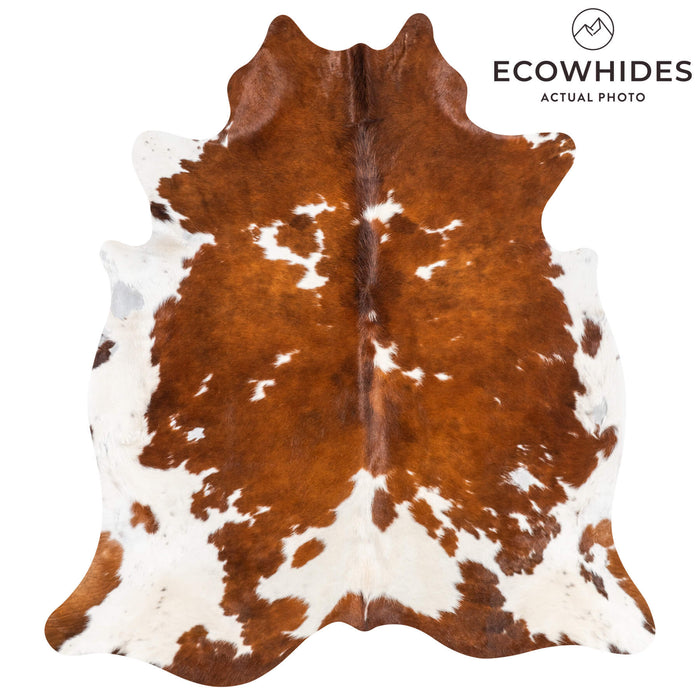 Vintage Brown and White Cowhide Rug Size 7'7" L x 6'10" W 2098