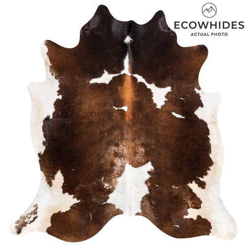 Vintage Chocolate and White Cowhide Rug Size 7'0" L x 6'9" W 2099