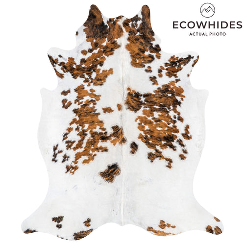Vintage White Tricolor Cowhide Rug Size 6'11" L x 5'10" W 2101