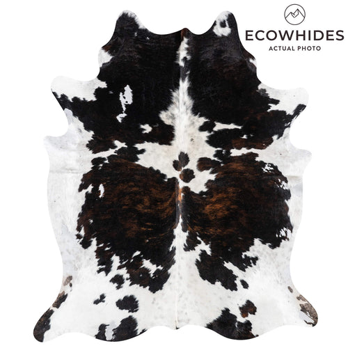 Vintage Dark Tricolor Cowhide Rug Size 7'2" L x 6'1" W 2102