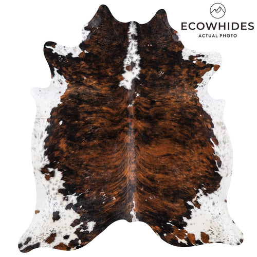 Vintage Brindle White Belly and Backbone Cowhide Rug Size 7'4" L x 6'5" W 2106