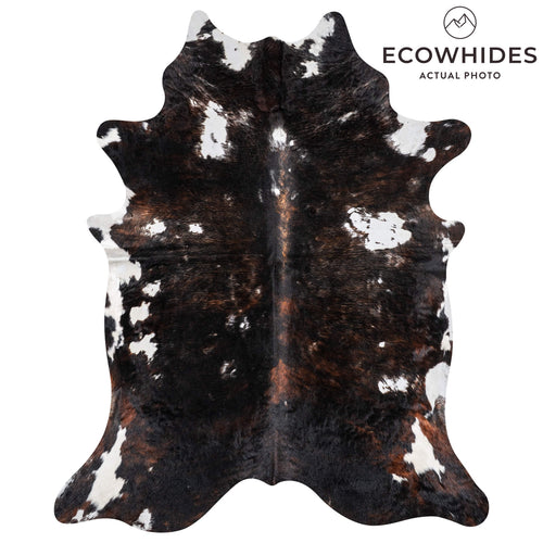 Vintage Dark Tricolor Cowhide Rug Size 8'3" L x 6'8" W 2119