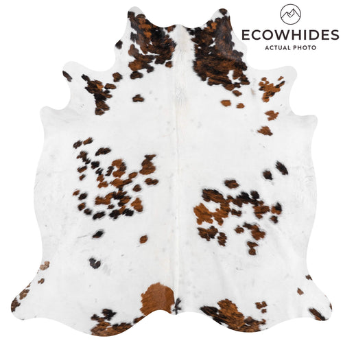 Vintage White Tricolor Cowhide Rug Size 7'5" L x 6'11" W 2130